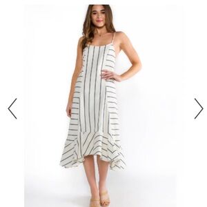 Ellison Linen Blend Women’s Boutique Hi Lo Tank Dress Sz M‎ Striped Ruffle Hem